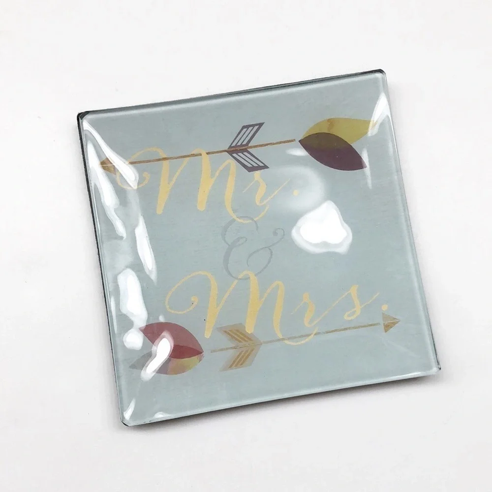 Mr. and Mrs. wedding jewelry glass trinket tray